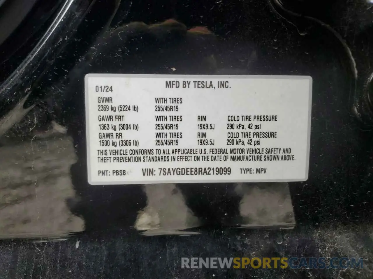 13 Photograph of a damaged car 7SAYGDEE8RA219099 TESLA MODEL Y 2024
