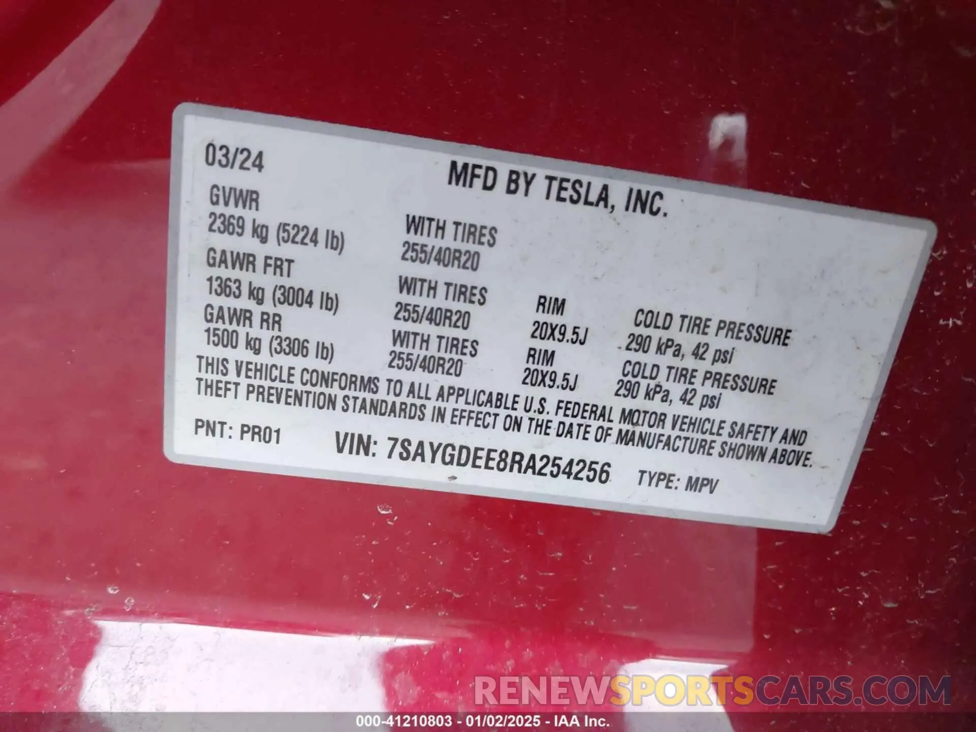 9 Photograph of a damaged car 7SAYGDEE8RA254256 TESLA MODEL Y 2024