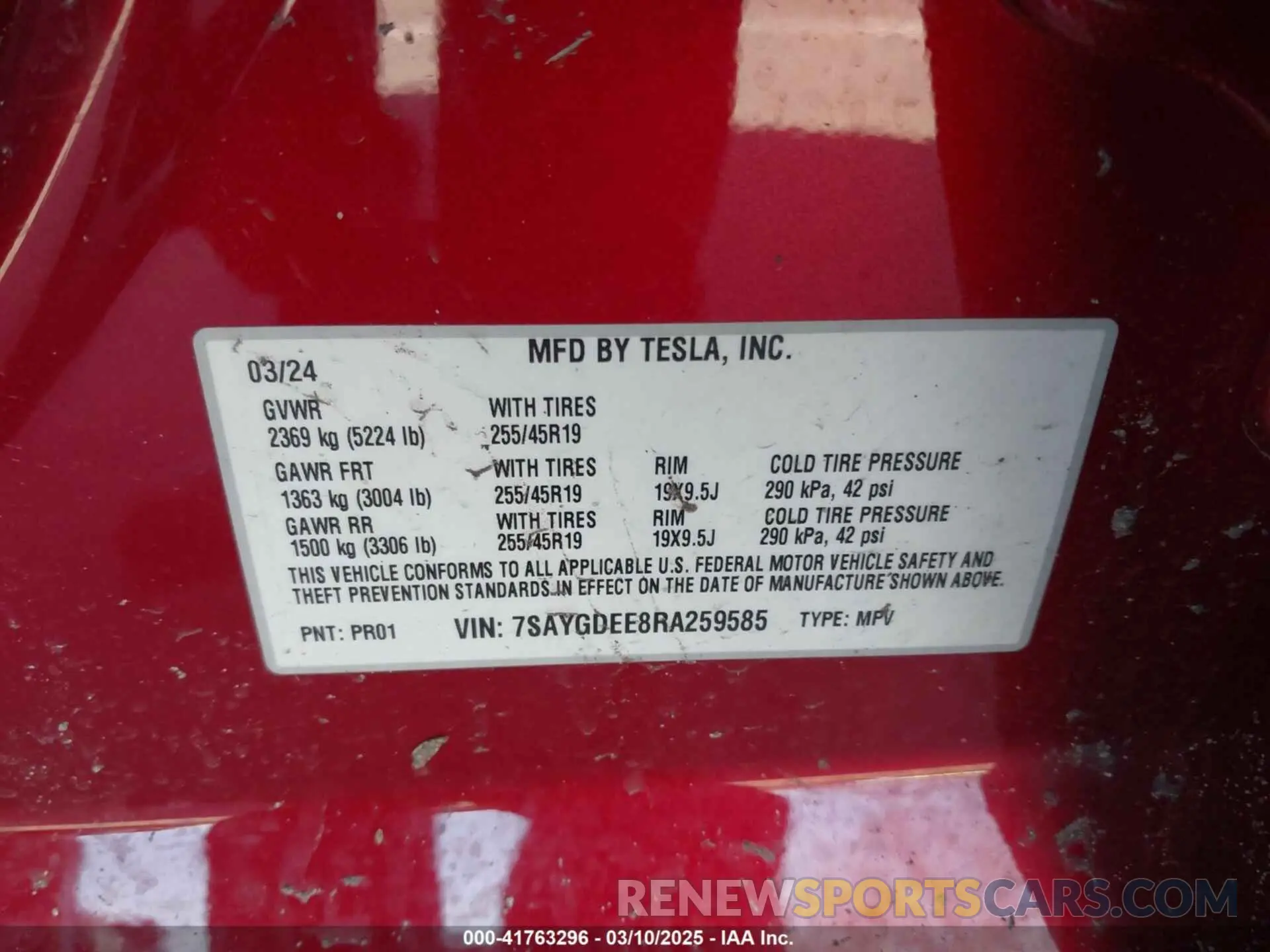 9 Фотография поврежденного автомобиля 7SAYGDEE8RA259585 TESLA MODEL Y 2024