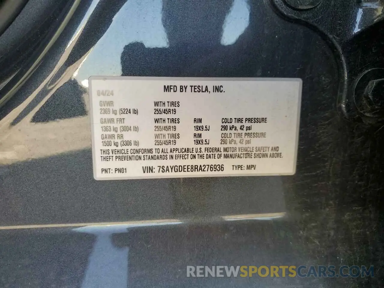 12 Фотография поврежденного автомобиля 7SAYGDEE8RA276936 TESLA MODEL Y 2024