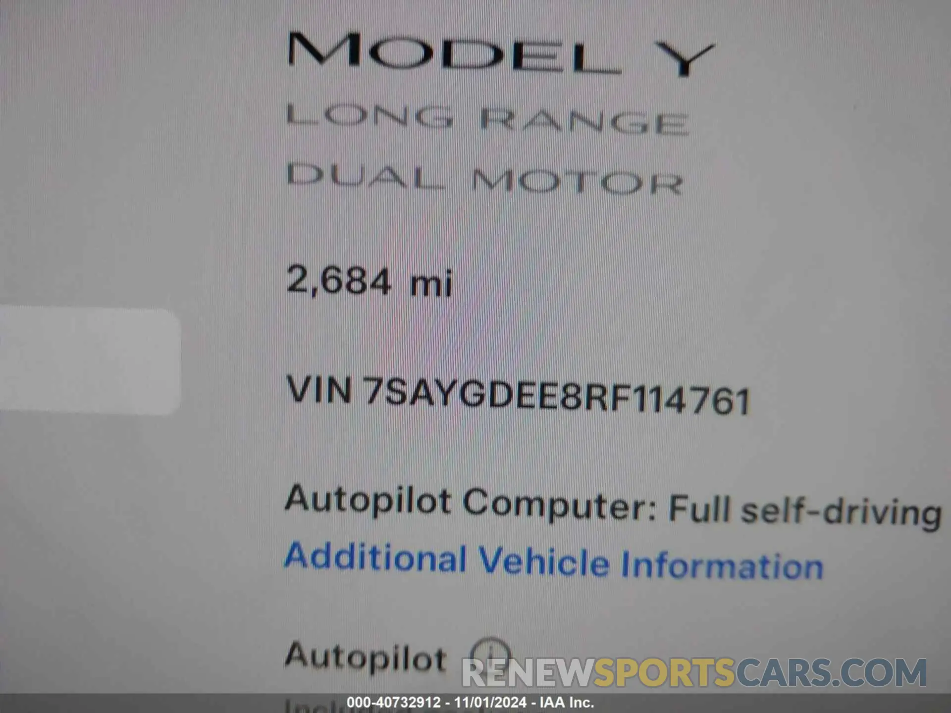 15 Фотография поврежденного автомобиля 7SAYGDEE8RF114761 TESLA MODEL Y 2024