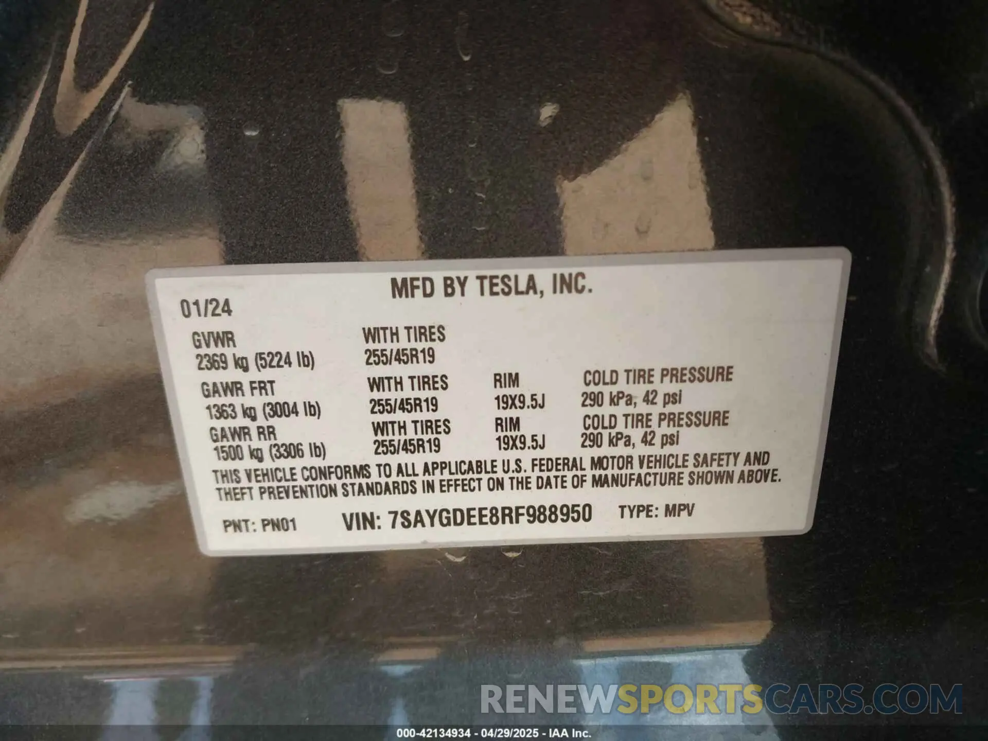 9 Фотография поврежденного автомобиля 7SAYGDEE8RF988950 TESLA MODEL Y 2024