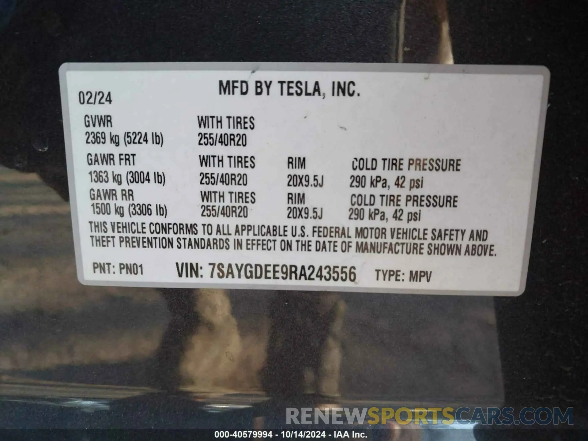 9 Фотография поврежденного автомобиля 7SAYGDEE9RA243556 TESLA MODEL Y 2024