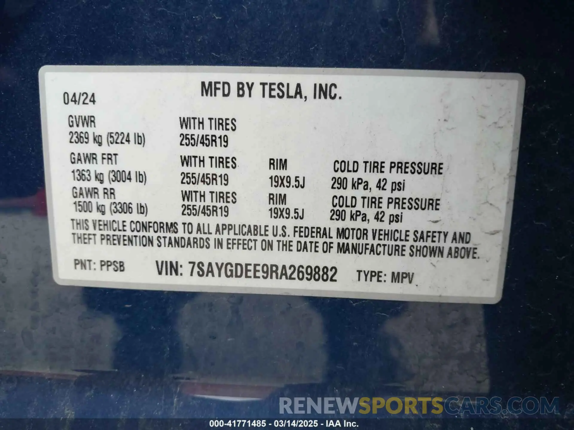 9 Фотография поврежденного автомобиля 7SAYGDEE9RA269882 TESLA MODEL Y 2024