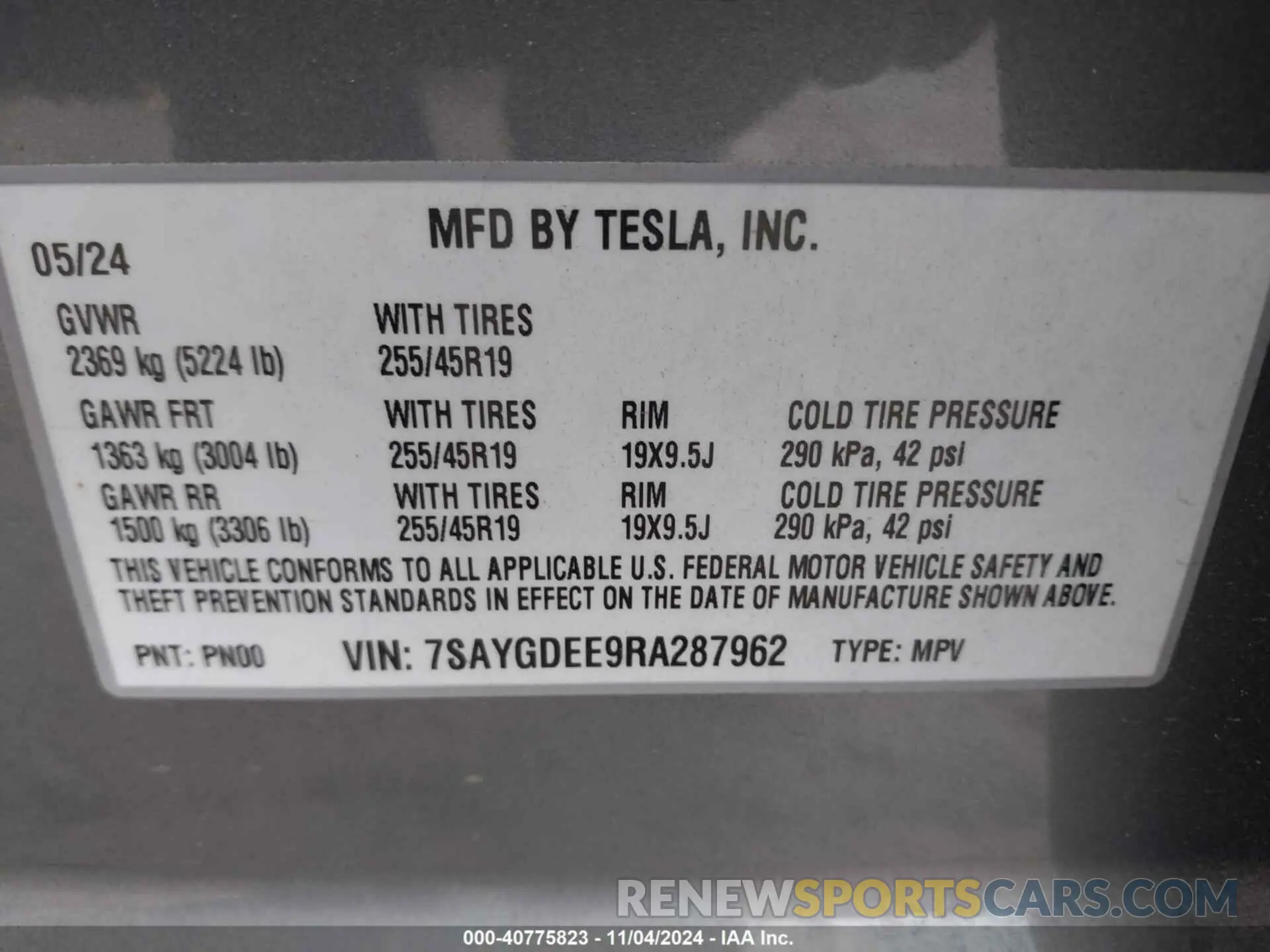 9 Фотография поврежденного автомобиля 7SAYGDEE9RA287962 TESLA MODEL Y 2024