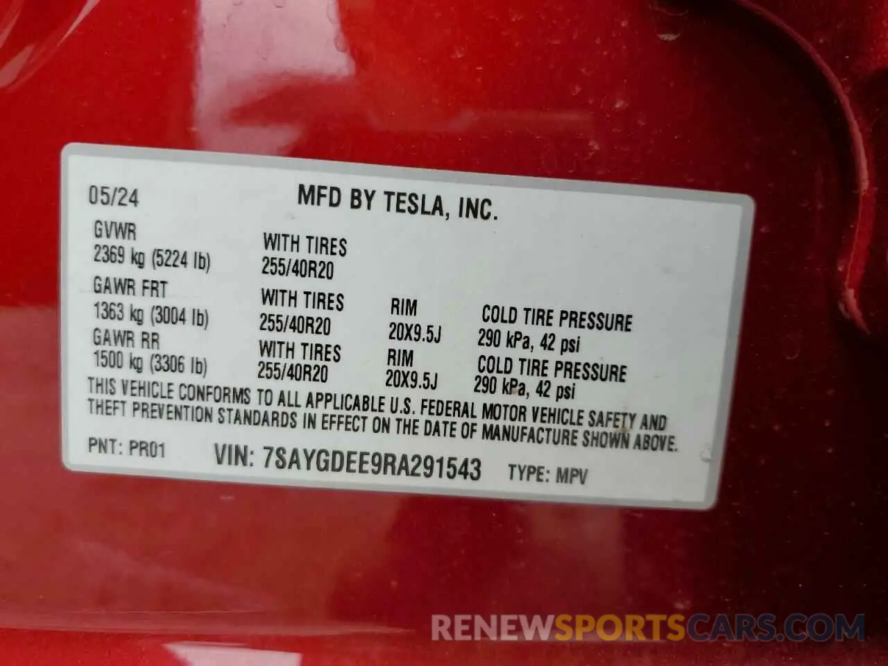 14 Photograph of a damaged car 7SAYGDEE9RA291543 TESLA MODEL Y 2024