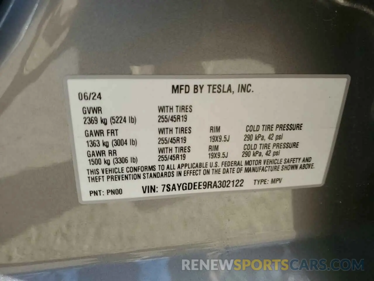 12 Фотография поврежденного автомобиля 7SAYGDEE9RA302122 TESLA MODEL Y 2024