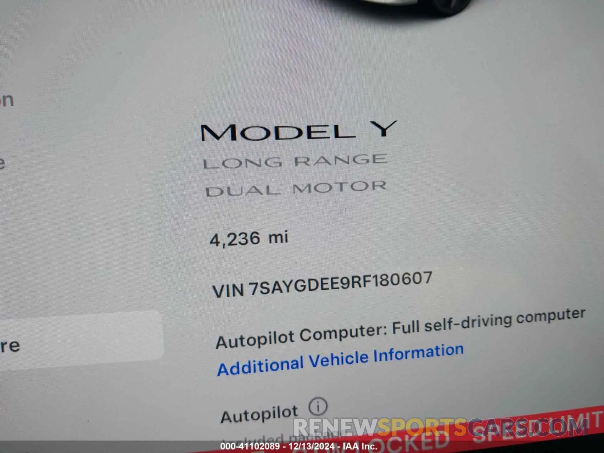 15 Фотография поврежденного автомобиля 7SAYGDEE9RF180607 TESLA MODEL Y 2024