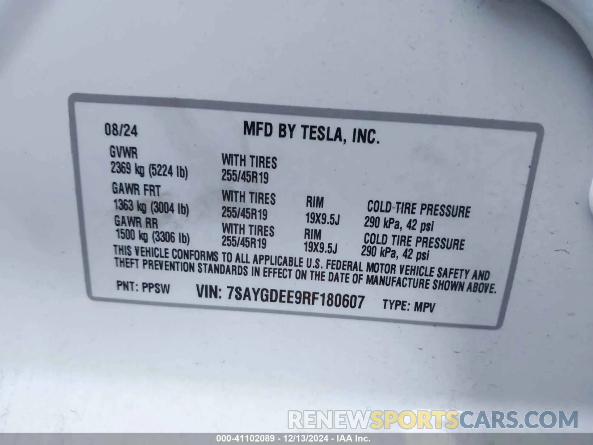 9 Фотография поврежденного автомобиля 7SAYGDEE9RF180607 TESLA MODEL Y 2024