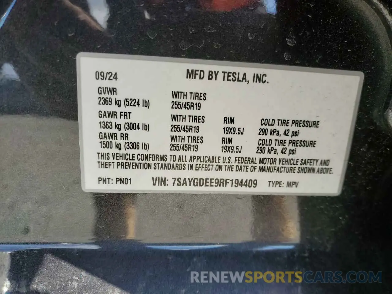 14 Фотография поврежденного автомобиля 7SAYGDEE9RF194409 TESLA MODEL Y 2024