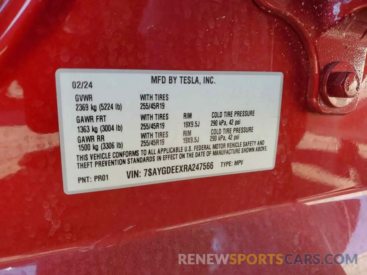 14 Photograph of a damaged car 7SAYGDEEXRA247566 TESLA MODEL Y 2024