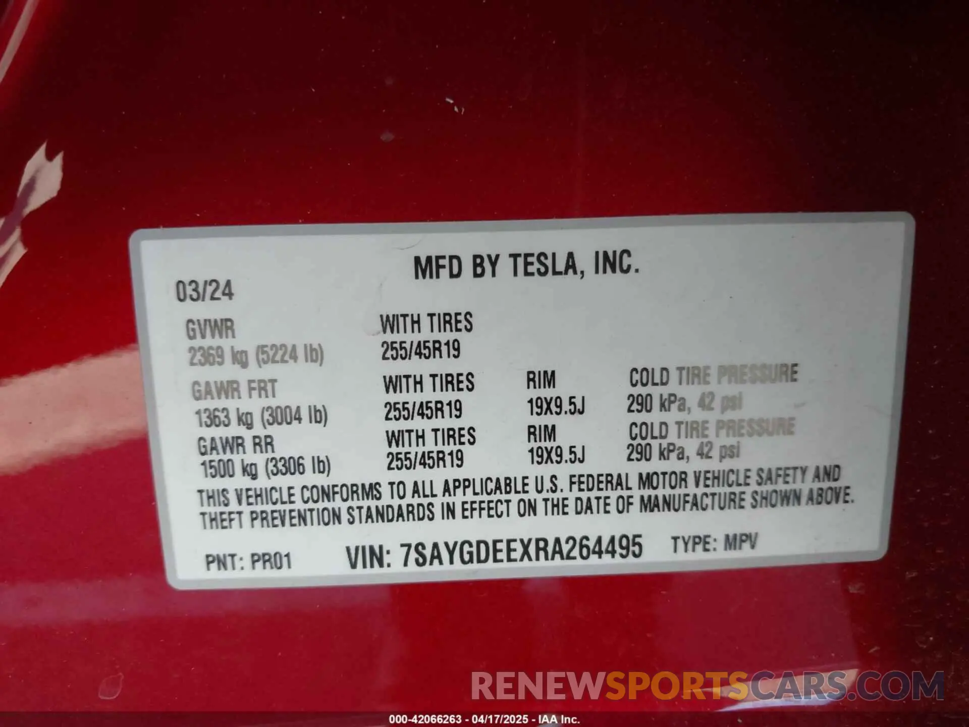 9 Фотография поврежденного автомобиля 7SAYGDEEXRA264495 TESLA MODEL Y 2024