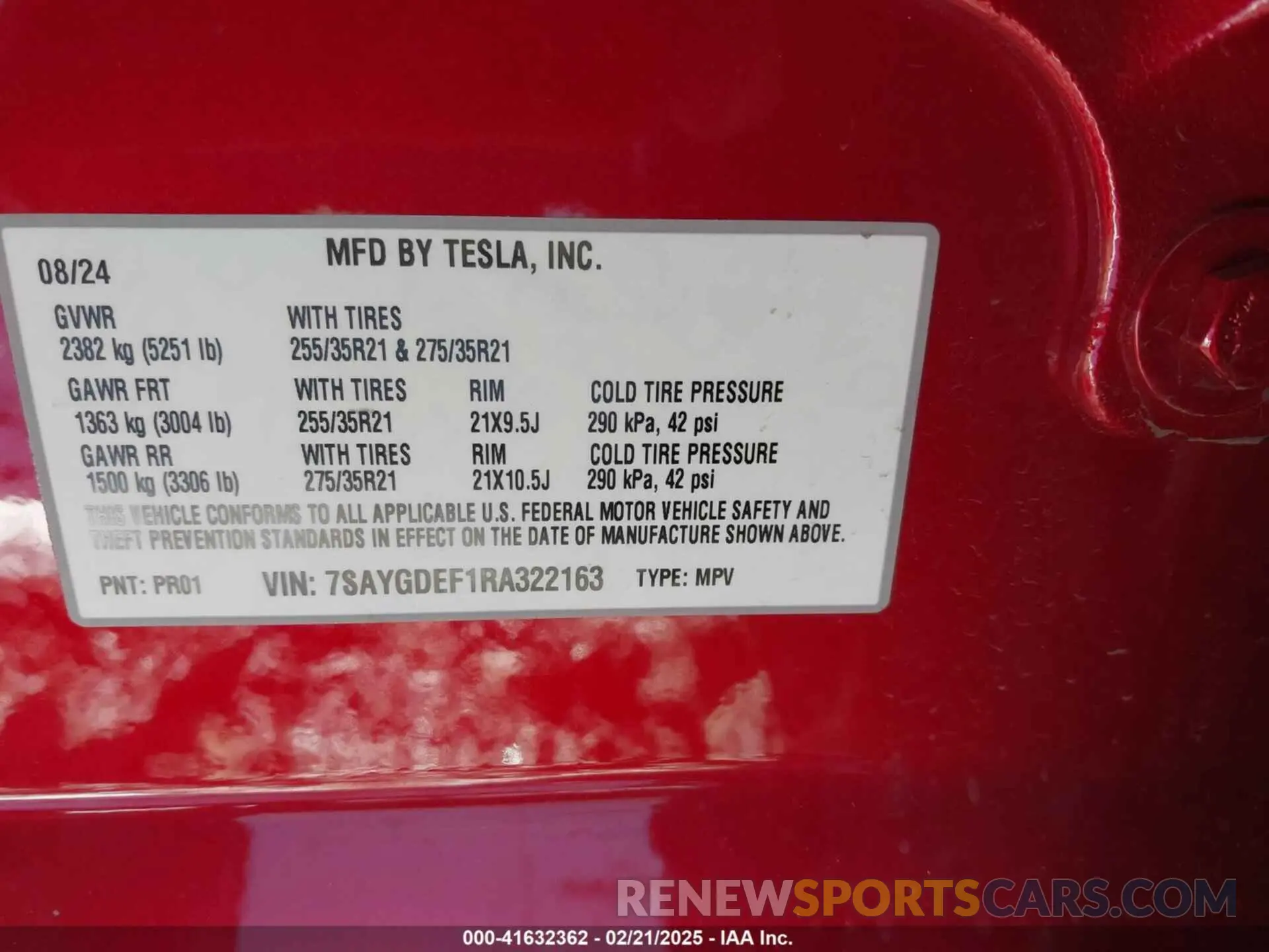 9 Фотография поврежденного автомобиля 7SAYGDEF1RA322163 TESLA MODEL Y 2024
