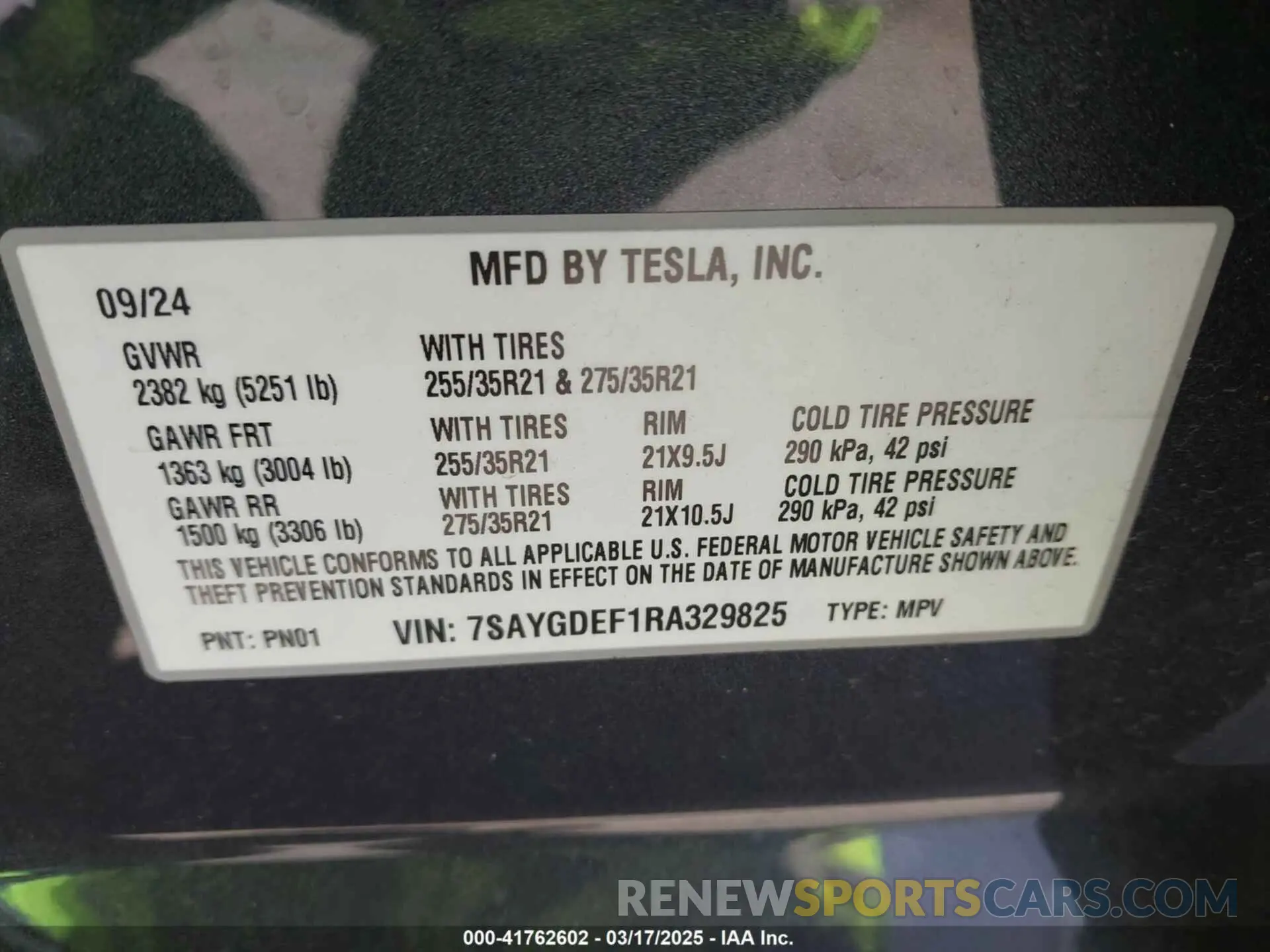 9 Фотография поврежденного автомобиля 7SAYGDEF1RA329825 TESLA MODEL Y 2024
