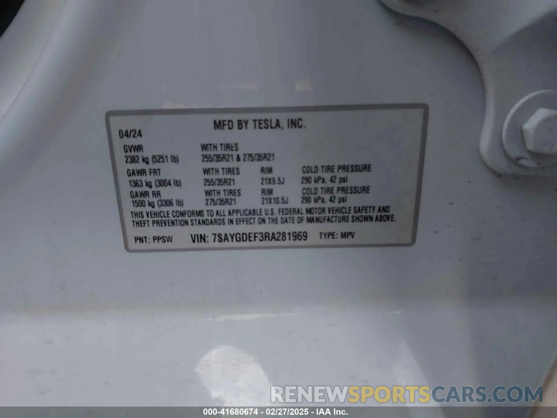 9 Фотография поврежденного автомобиля 7SAYGDEF3RA281969 TESLA MODEL Y 2024