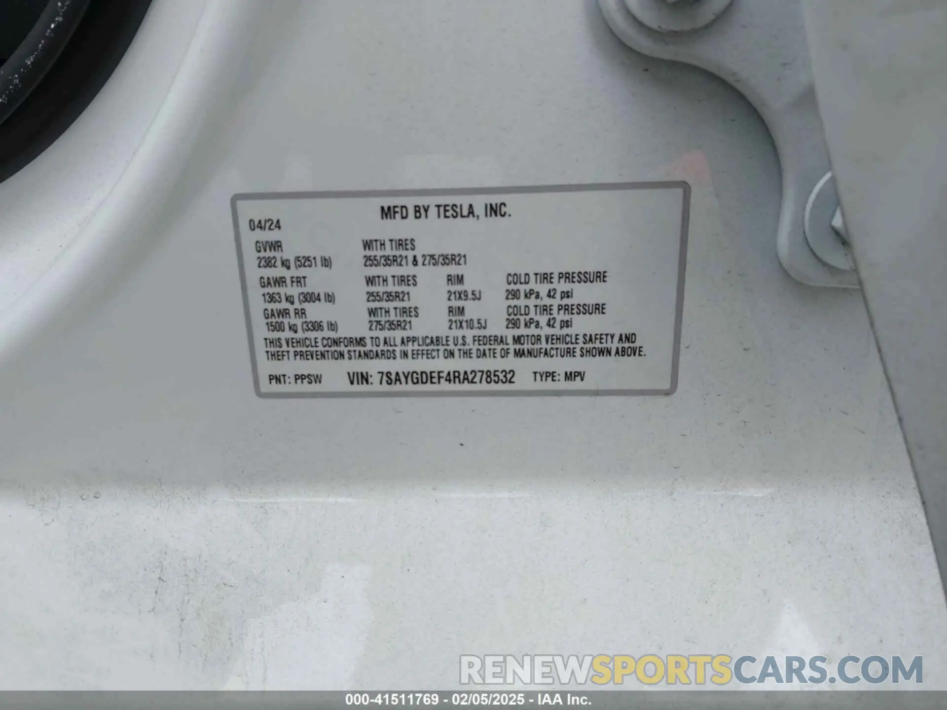 9 Фотография поврежденного автомобиля 7SAYGDEF4RA278532 TESLA MODEL Y 2024