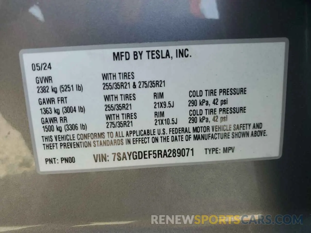 13 Фотография поврежденного автомобиля 7SAYGDEF5RA289071 TESLA MODEL Y 2024