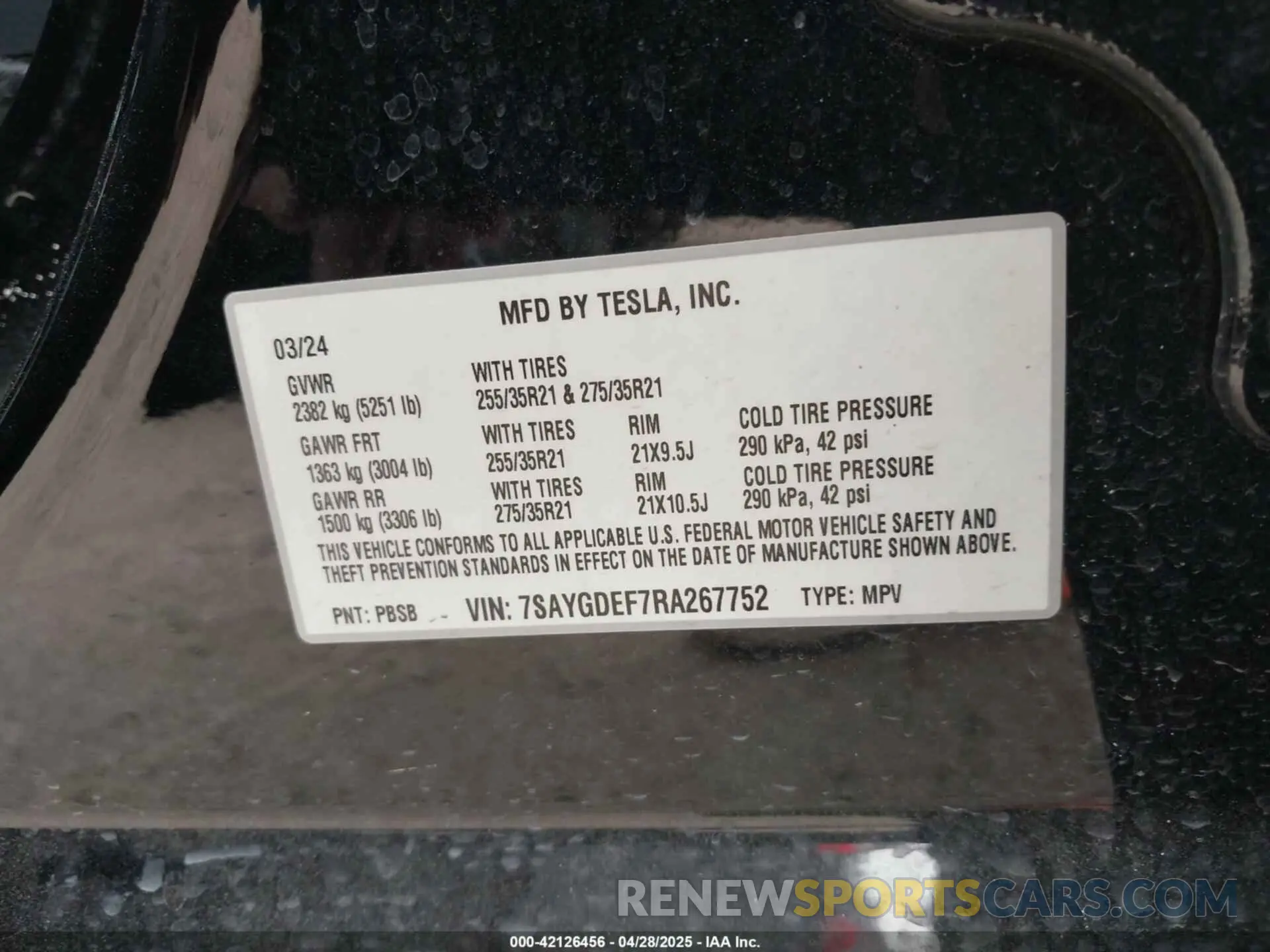 9 Фотография поврежденного автомобиля 7SAYGDEF7RA267752 TESLA MODEL Y 2024