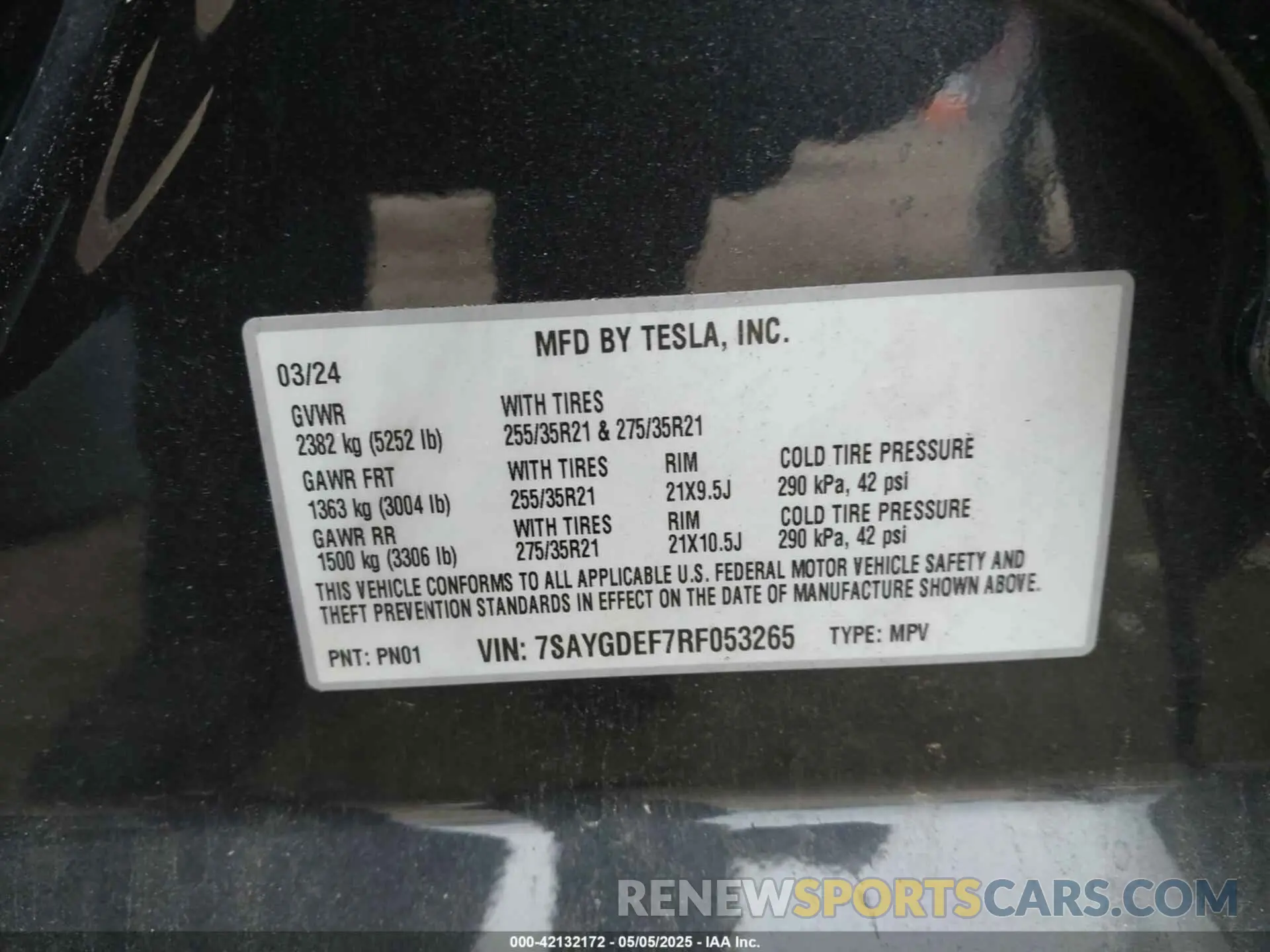 9 Фотография поврежденного автомобиля 7SAYGDEF7RF053265 TESLA MODEL Y 2024