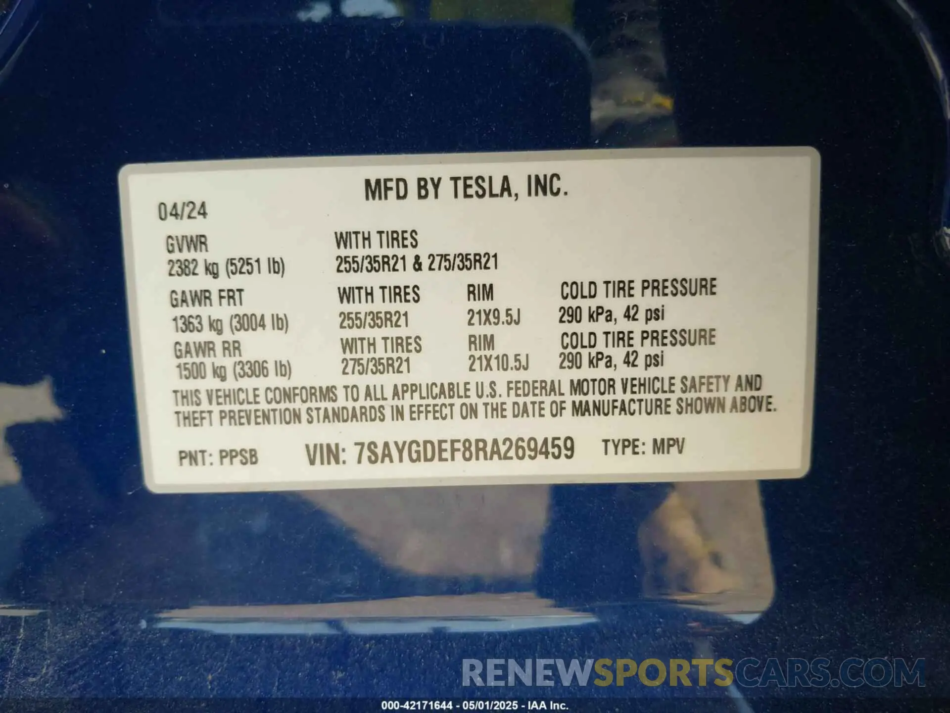9 Фотография поврежденного автомобиля 7SAYGDEF8RA269459 TESLA MODEL Y 2024