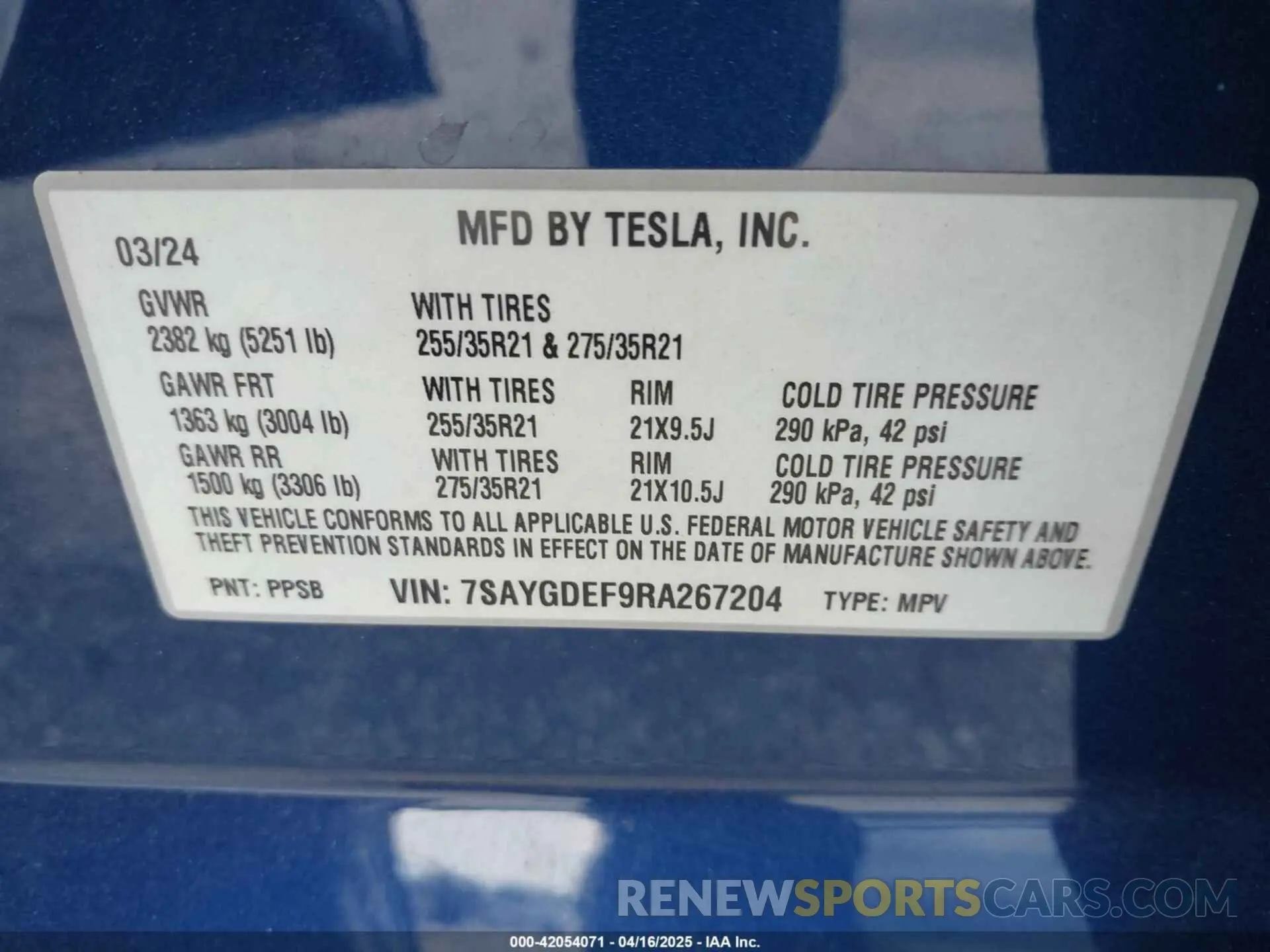 9 Фотография поврежденного автомобиля 7SAYGDEF9RA267204 TESLA MODEL Y 2024