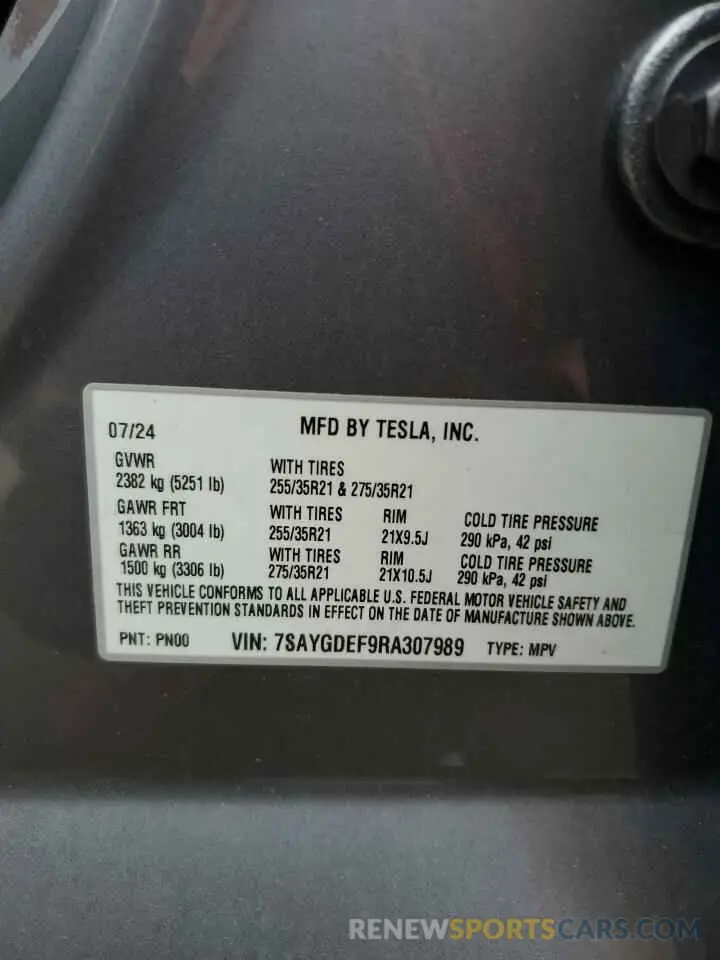12 Фотография поврежденного автомобиля 7SAYGDEF9RA307989 TESLA MODEL Y 2024