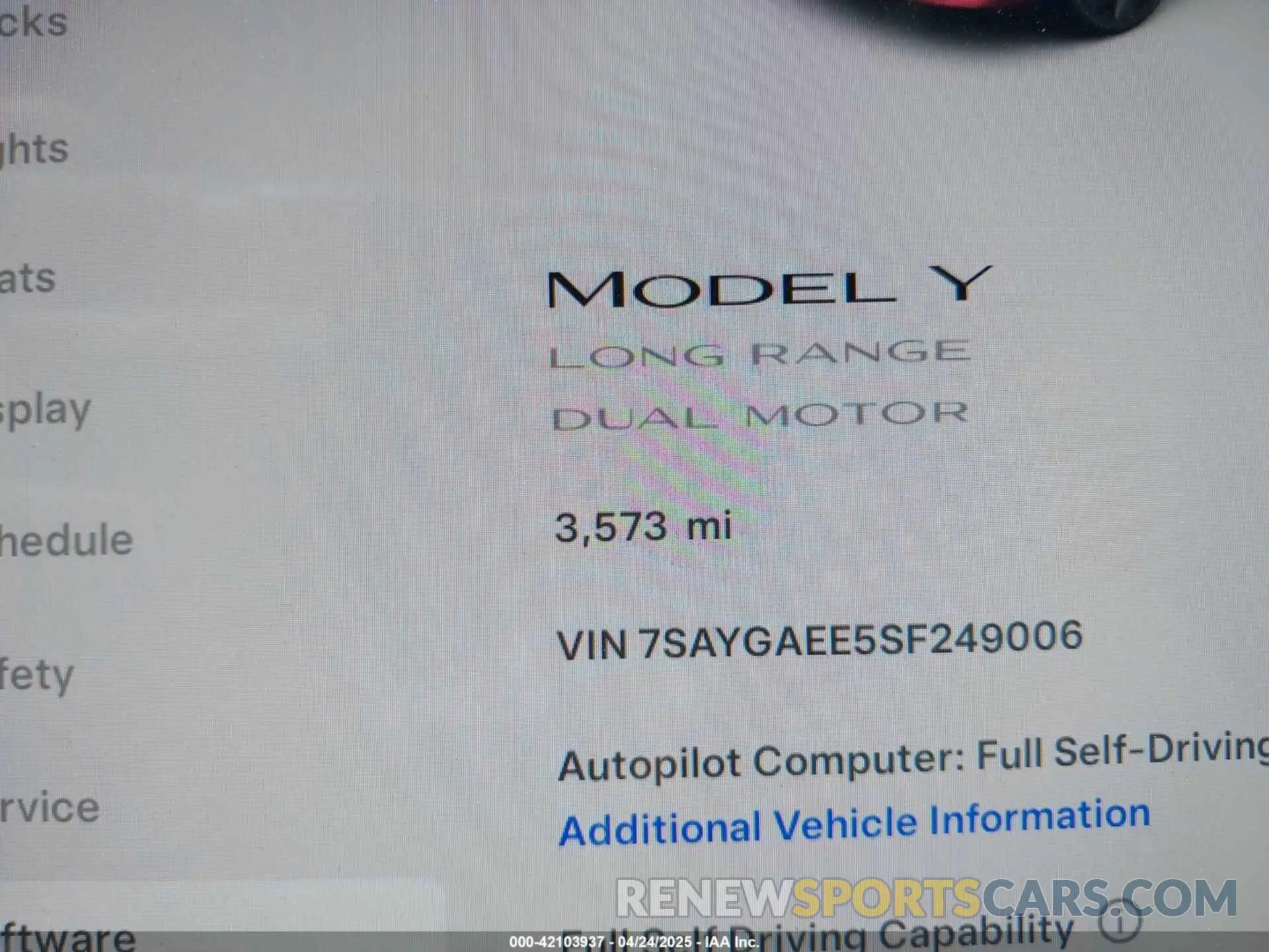 15 Фотография поврежденного автомобиля 7SAYGAEE5SF249006 TESLA MODEL Y 2025