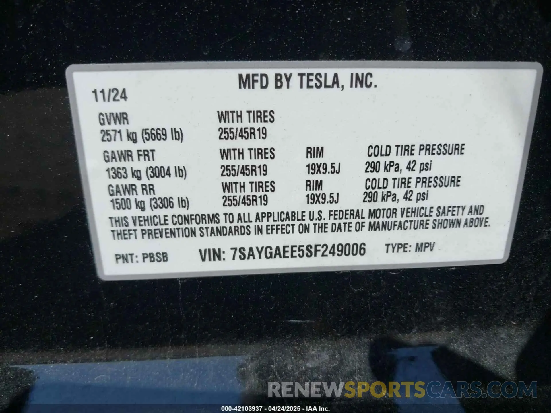 9 Фотография поврежденного автомобиля 7SAYGAEE5SF249006 TESLA MODEL Y 2025