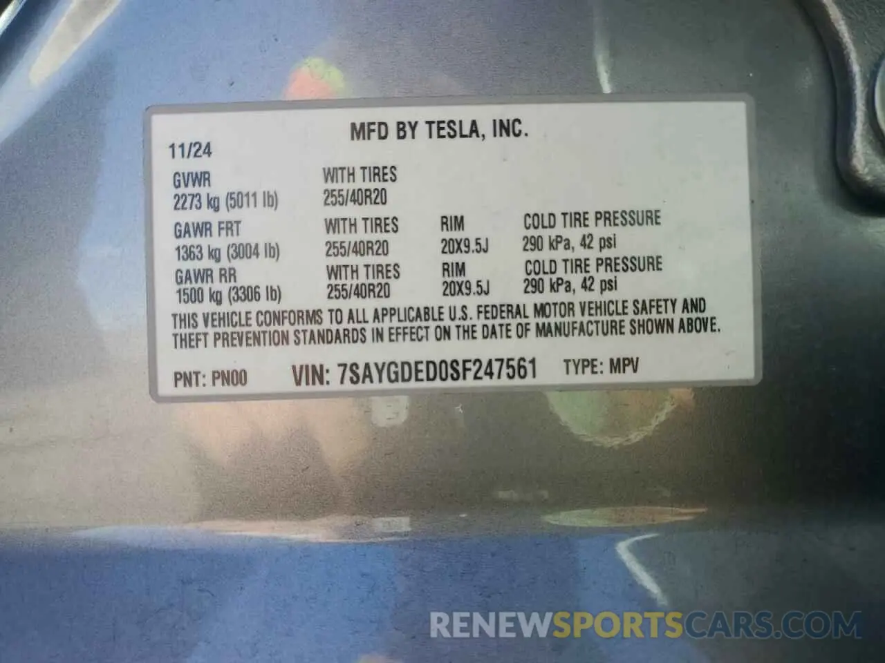 12 Фотография поврежденного автомобиля 7SAYGDED0SF247561 TESLA MODEL Y 2025