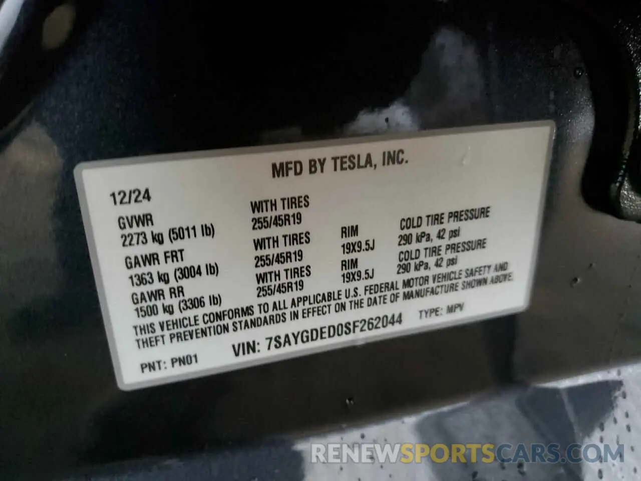 12 Фотография поврежденного автомобиля 7SAYGDED0SF262044 TESLA MODEL Y 2025