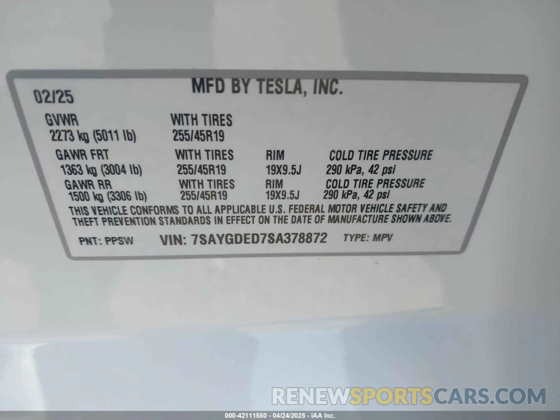 9 Фотография поврежденного автомобиля 7SAYGDED7SA378872 TESLA MODEL Y 2025