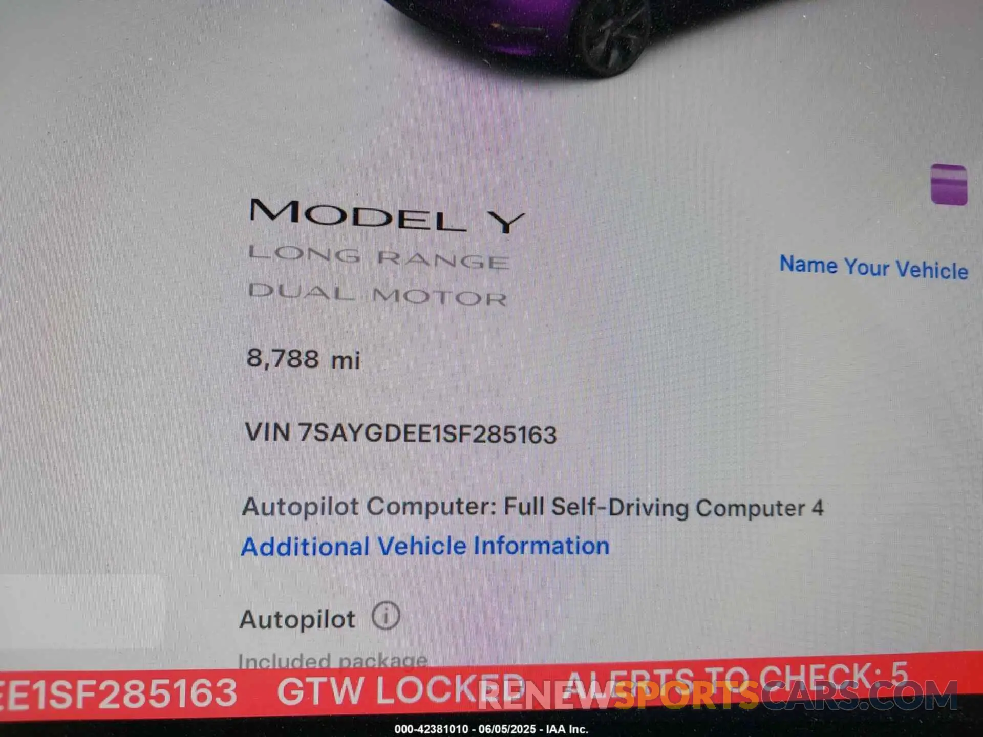 7 Фотография поврежденного автомобиля 7SAYGDEE1SF285163 TESLA MODEL Y 2025