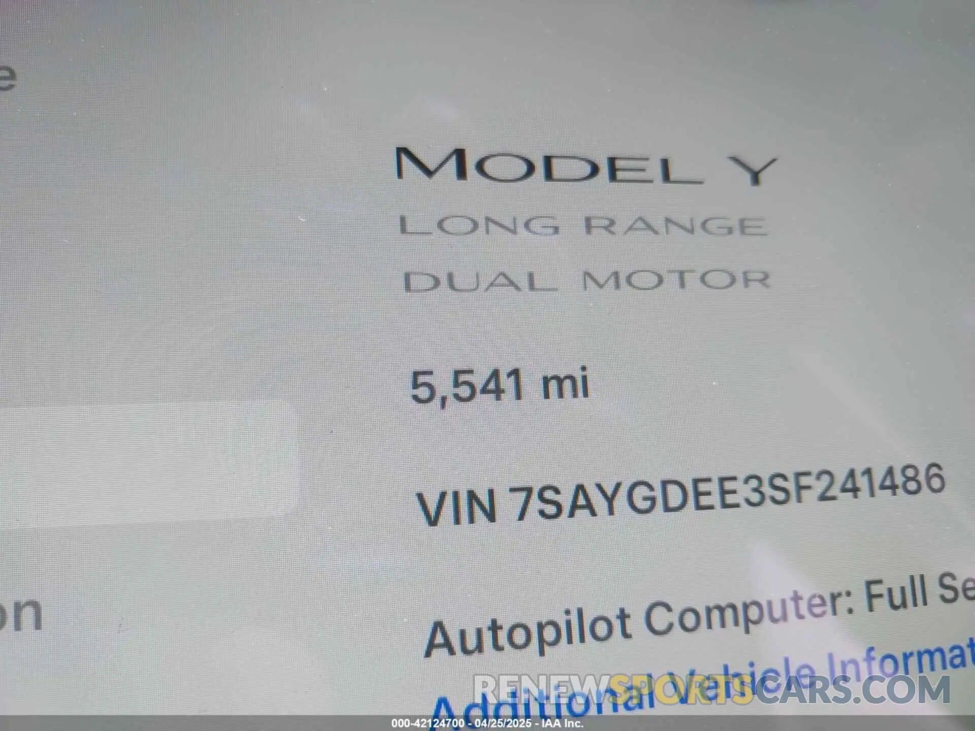 7 Photograph of a damaged car 7SAYGDEE3SF241486 TESLA MODEL Y 2025