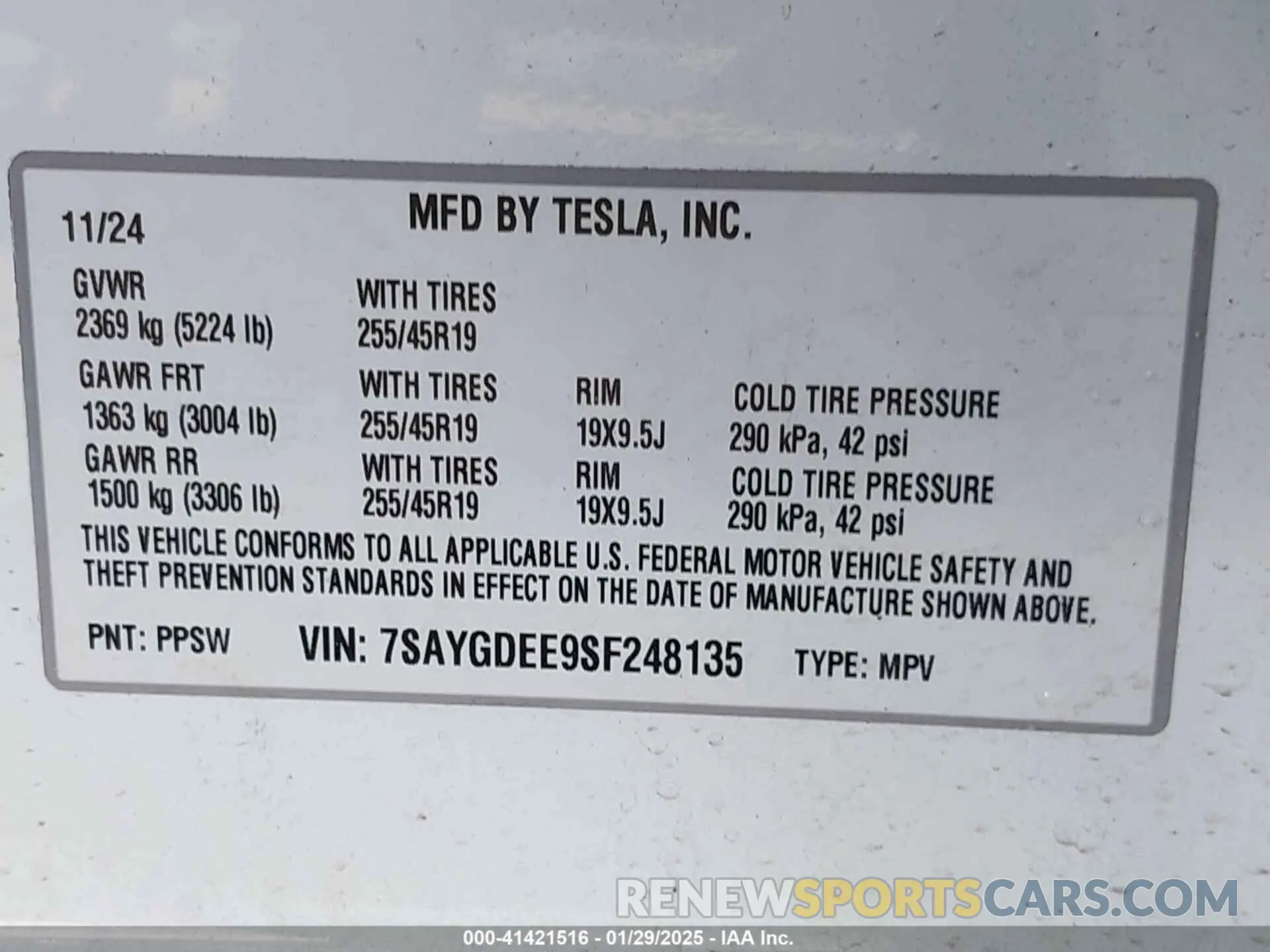 9 Фотография поврежденного автомобиля 7SAYGDEE9SF248135 TESLA MODEL Y 2025