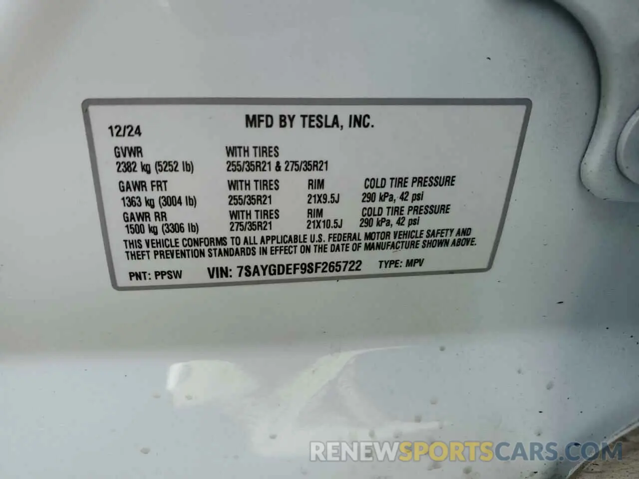 12 Фотография поврежденного автомобиля 7SAYGDEF9SF265722 TESLA MODEL Y 2025