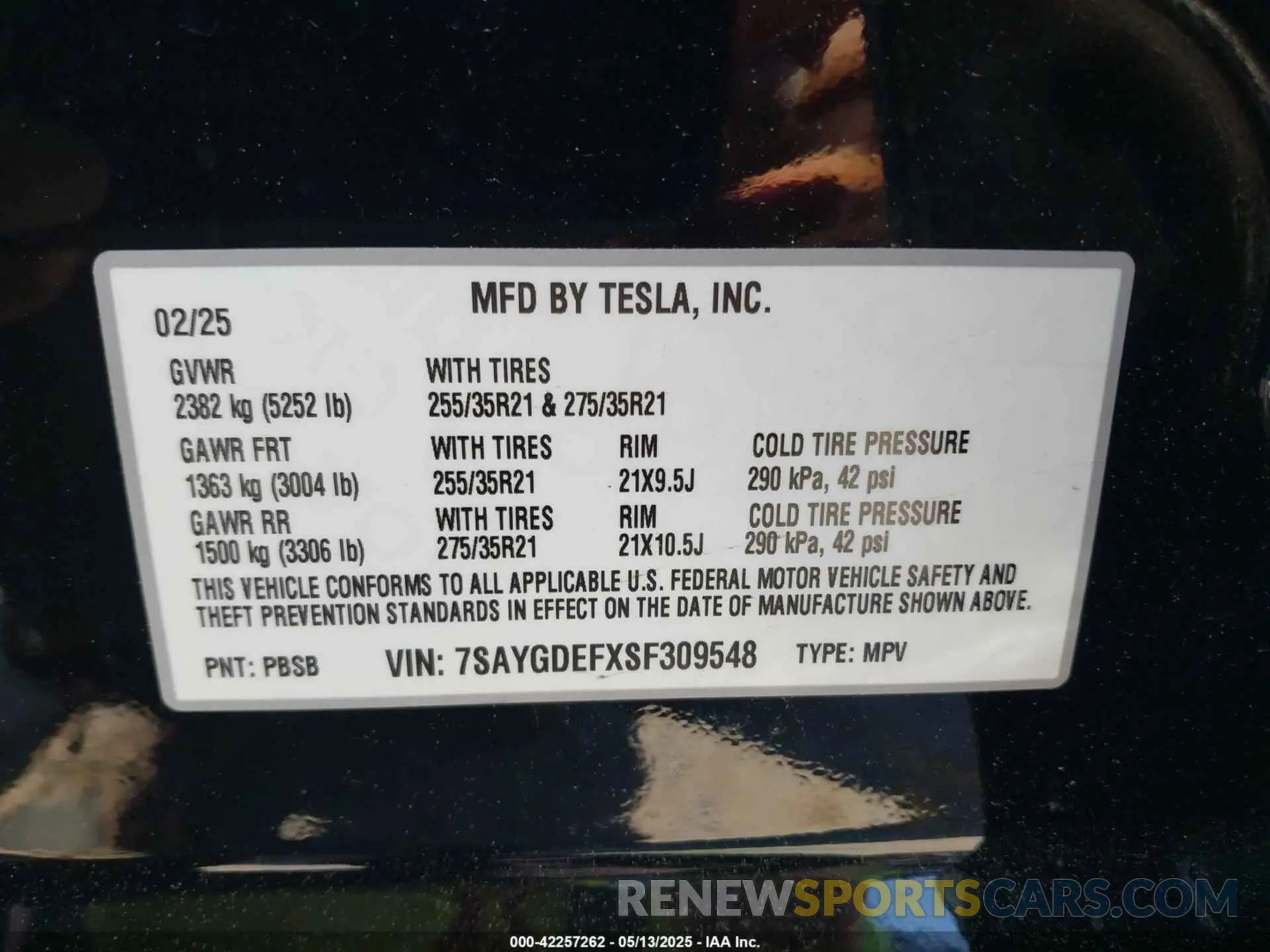 9 Фотография поврежденного автомобиля 7SAYGDEFXSF309548 TESLA MODEL Y 2025