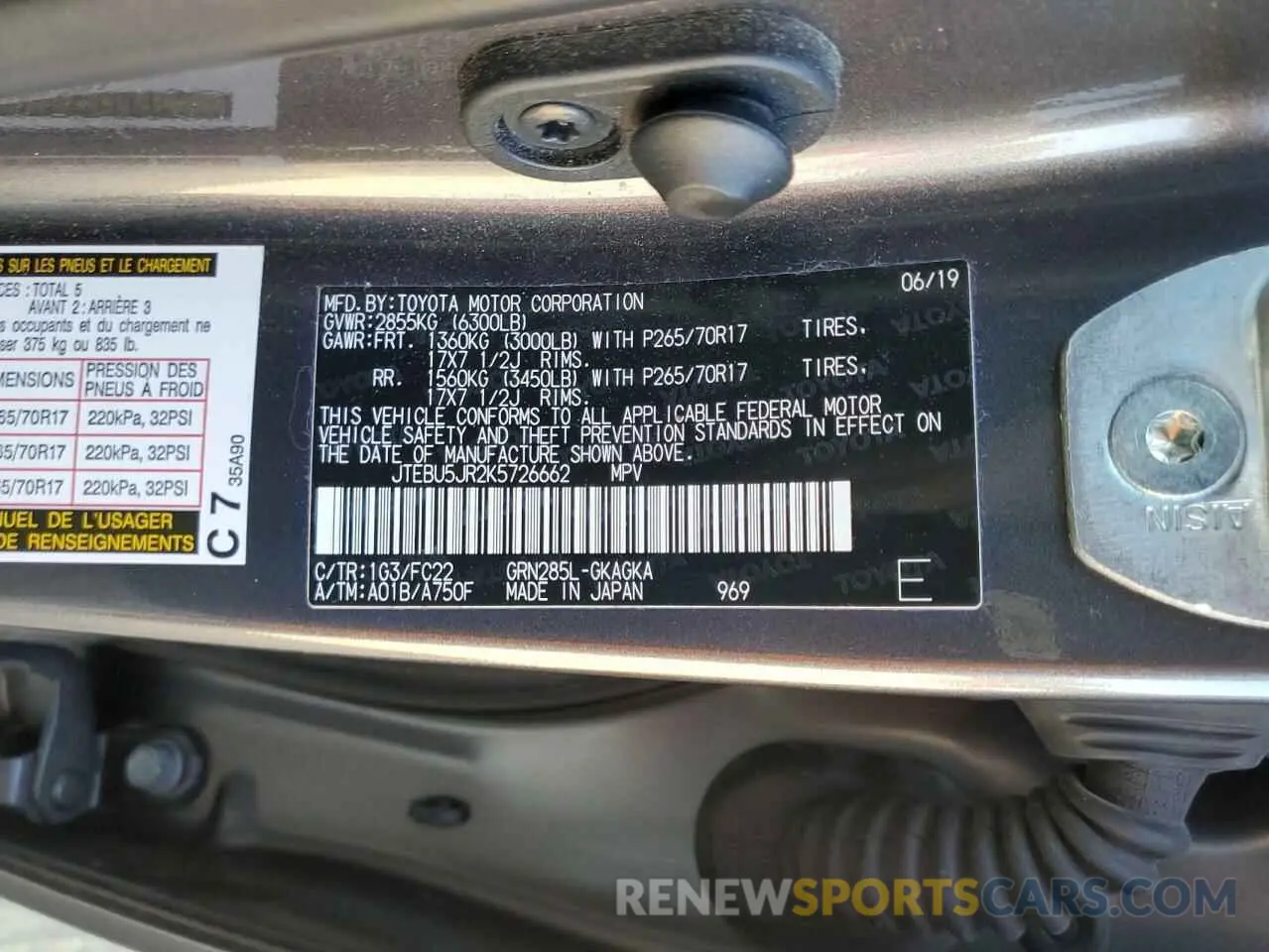 10 Фотография поврежденного автомобиля JTEBU5JR2K5726662 TOYOTA 4RUNNER 2019