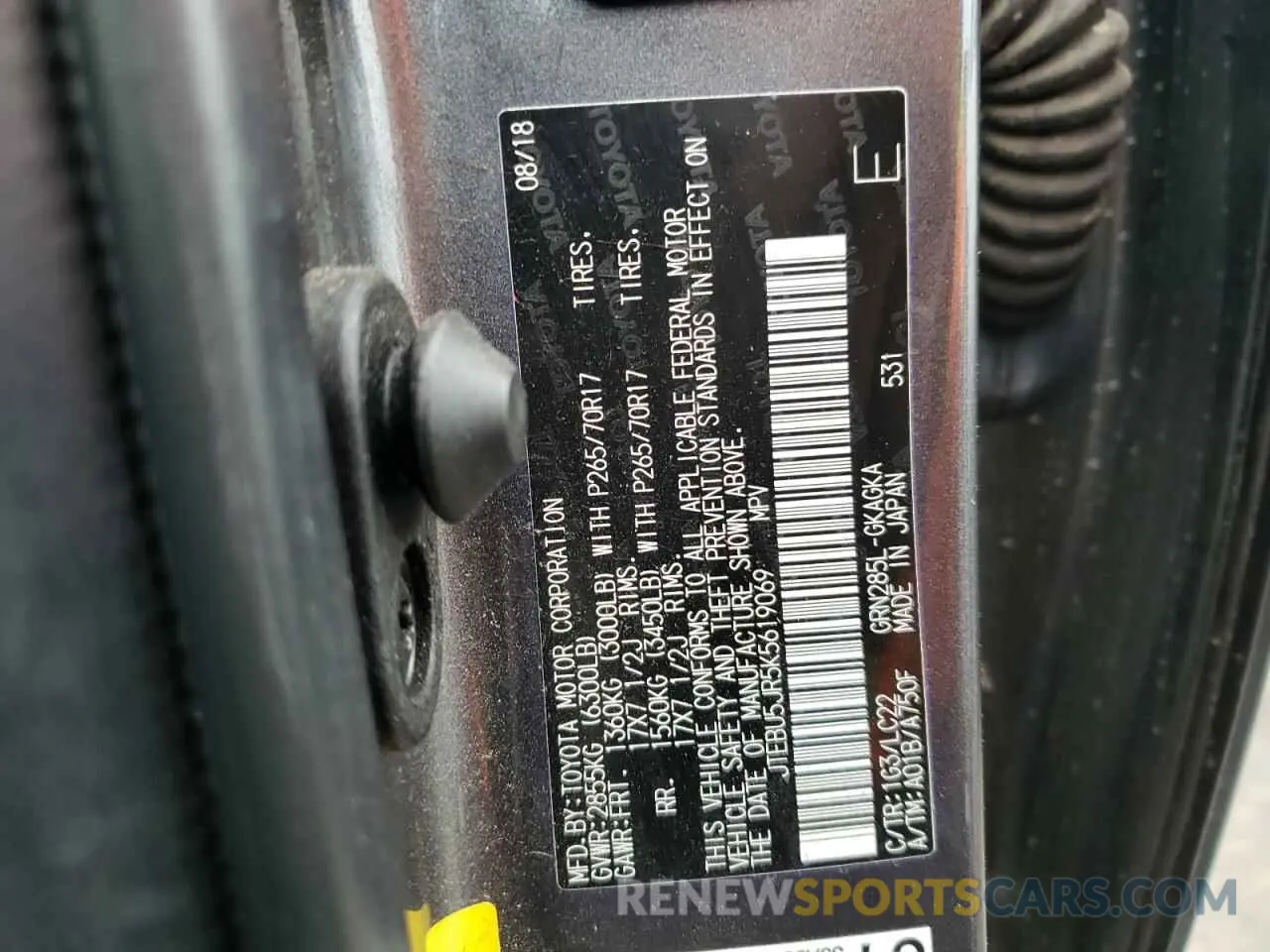 10 Photograph of a damaged car JTEBU5JR5K5619069 TOYOTA 4RUNNER 2019