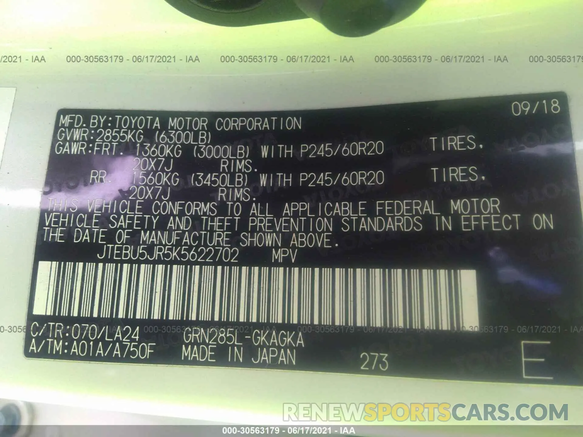 9 Photograph of a damaged car JTEBU5JR5K5622702 TOYOTA 4RUNNER 2019