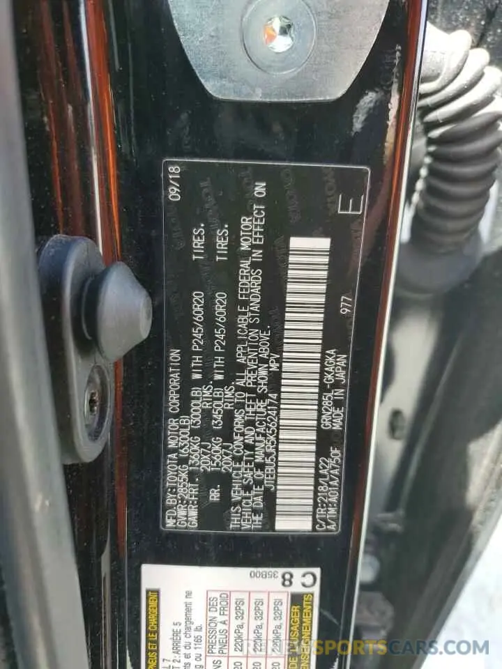 13 Photograph of a damaged car JTEBU5JR5K5624174 TOYOTA 4RUNNER 2019