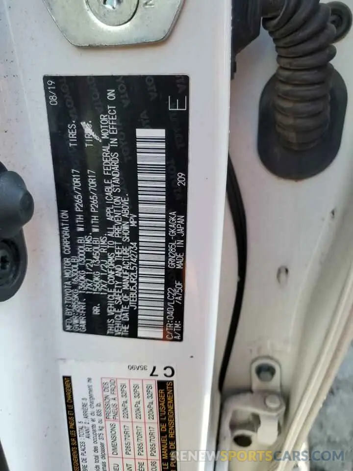 13 Фотография поврежденного автомобиля JTEBU5JR2L5742734 TOYOTA 4RUNNER 2020