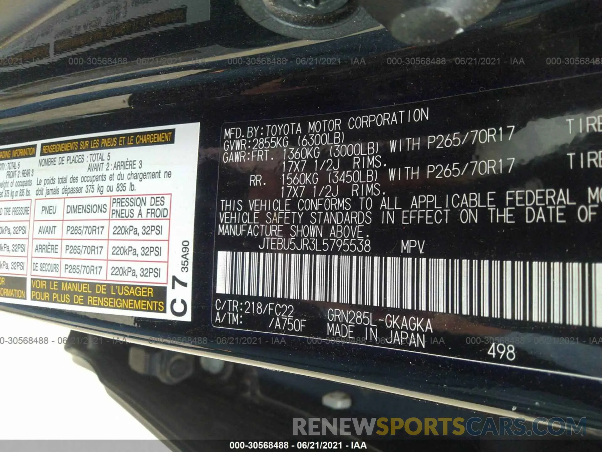 9 Фотография поврежденного автомобиля JTEBU5JR3L5795538 TOYOTA 4RUNNER 2020