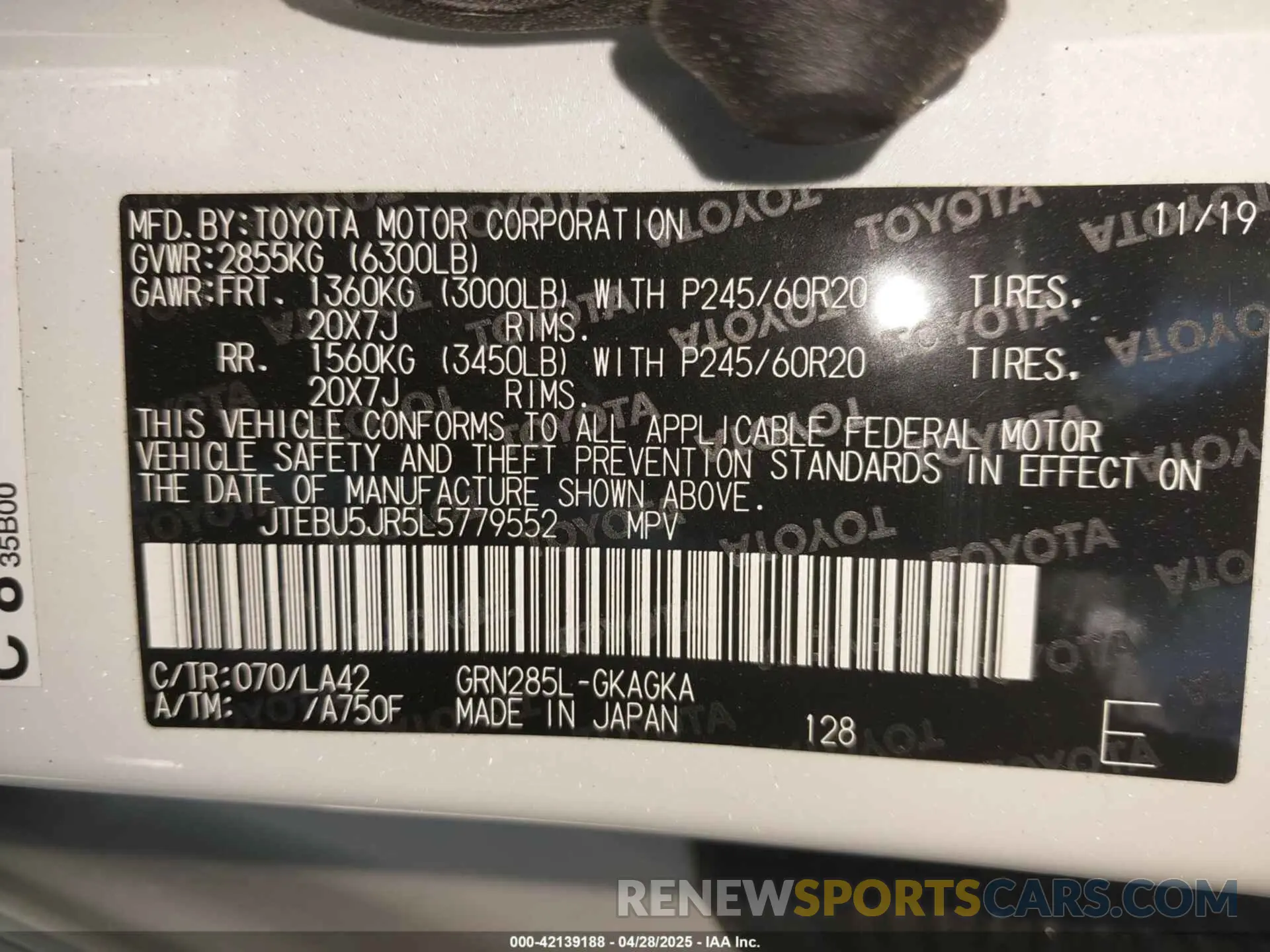 9 Фотография поврежденного автомобиля JTEBU5JR5L5779552 TOYOTA 4RUNNER 2020