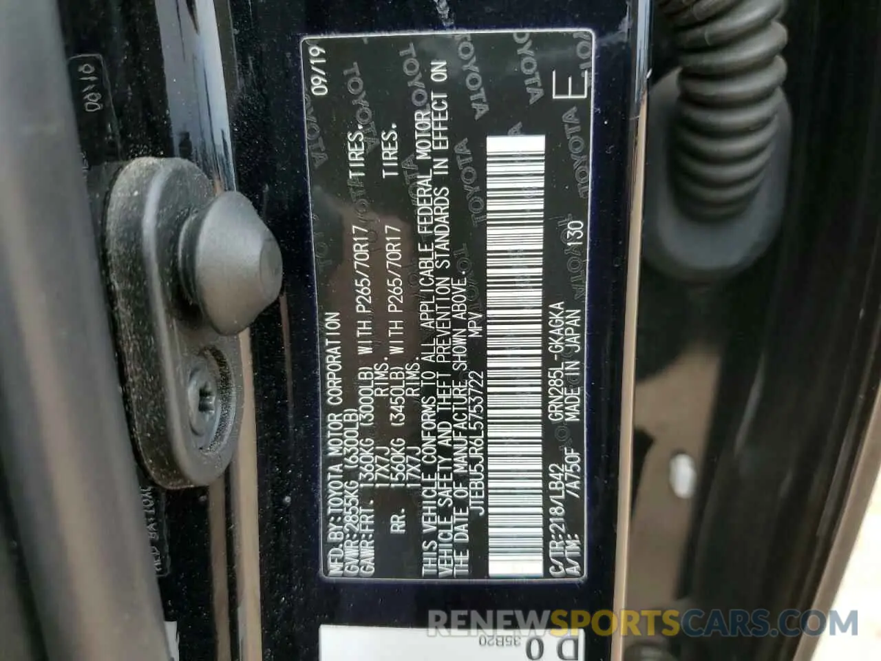 13 Фотография поврежденного автомобиля JTEBU5JR6L5753722 TOYOTA 4RUNNER 2020