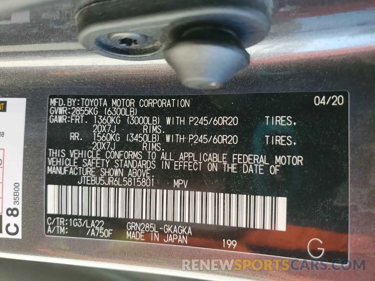 13 Photograph of a damaged car JTEBU5JR6L5815801 TOYOTA 4RUNNER 2020