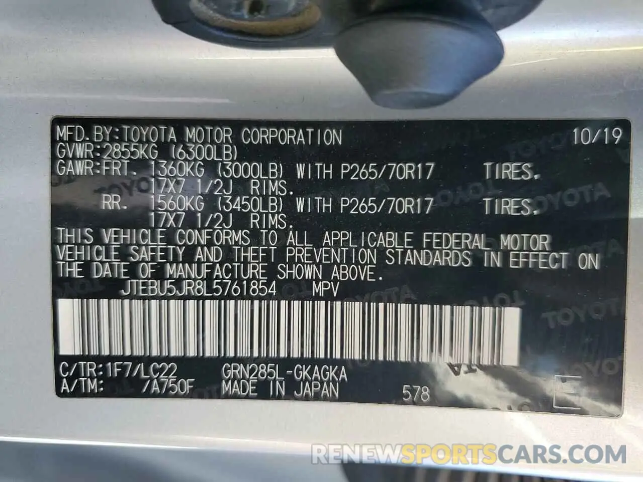 14 Фотография поврежденного автомобиля JTEBU5JR8L5761854 TOYOTA 4RUNNER 2020