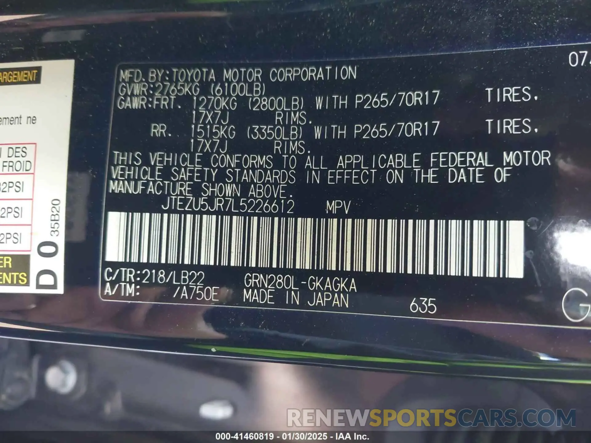 9 Фотография поврежденного автомобиля JTEZU5JR7L5226612 TOYOTA 4RUNNER 2020