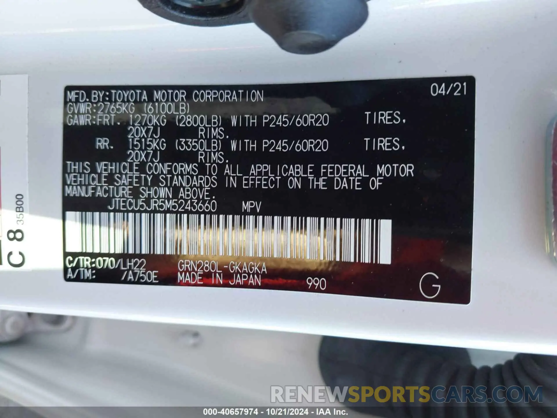 9 Photograph of a damaged car JTECU5JR5M5243660 TOYOTA 4RUNNER 2021