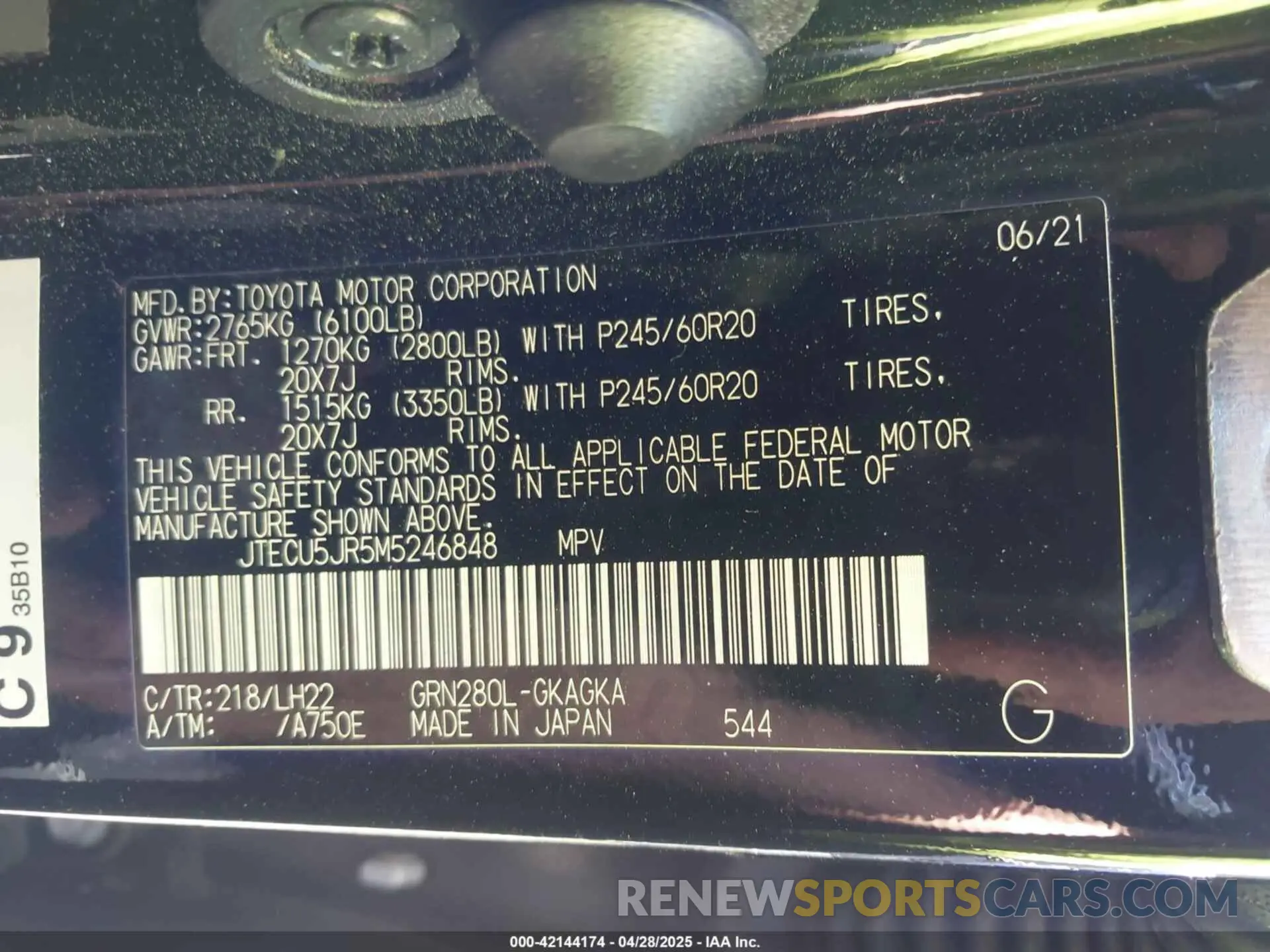 9 Фотография поврежденного автомобиля JTECU5JR5M5246848 TOYOTA 4RUNNER 2021