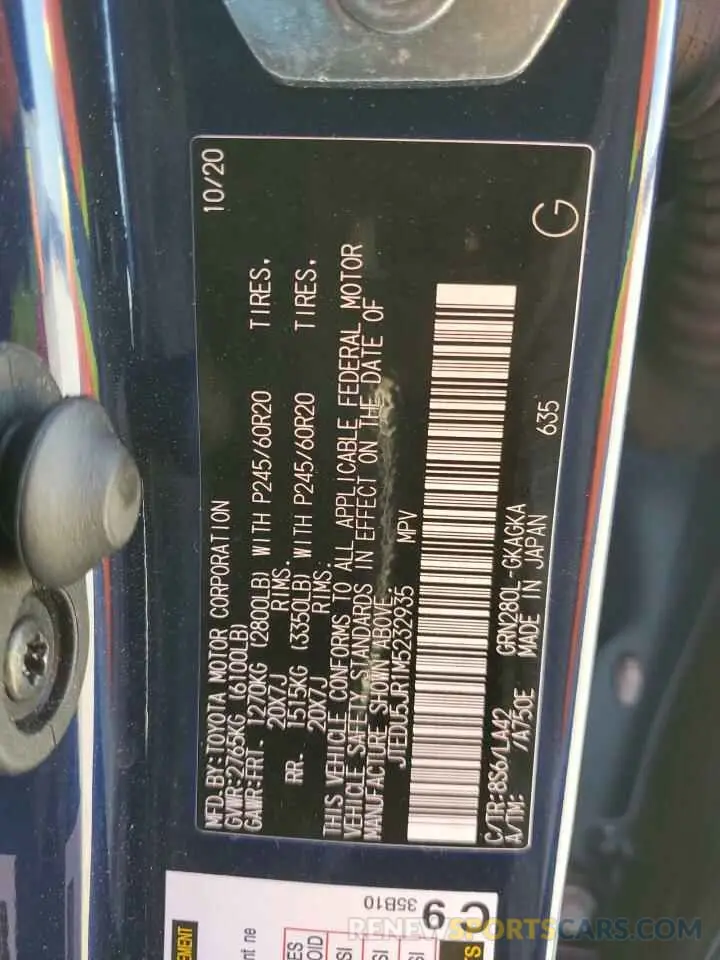 10 Фотография поврежденного автомобиля JTEDU5JR1M5232935 TOYOTA 4RUNNER 2021